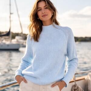 Ann Taylor Weekend SZ M Waffle Knit Sweater Cotton Blend Light Blue